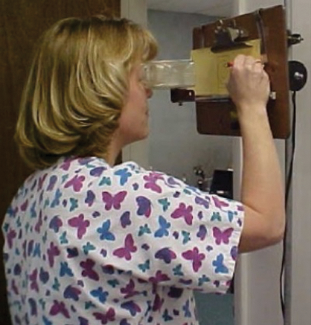 Fig. 2. A modified Brewster Stereoscope (Keystone). This version is affixed to the wall and can be adjusted to meet the needs of most people.
