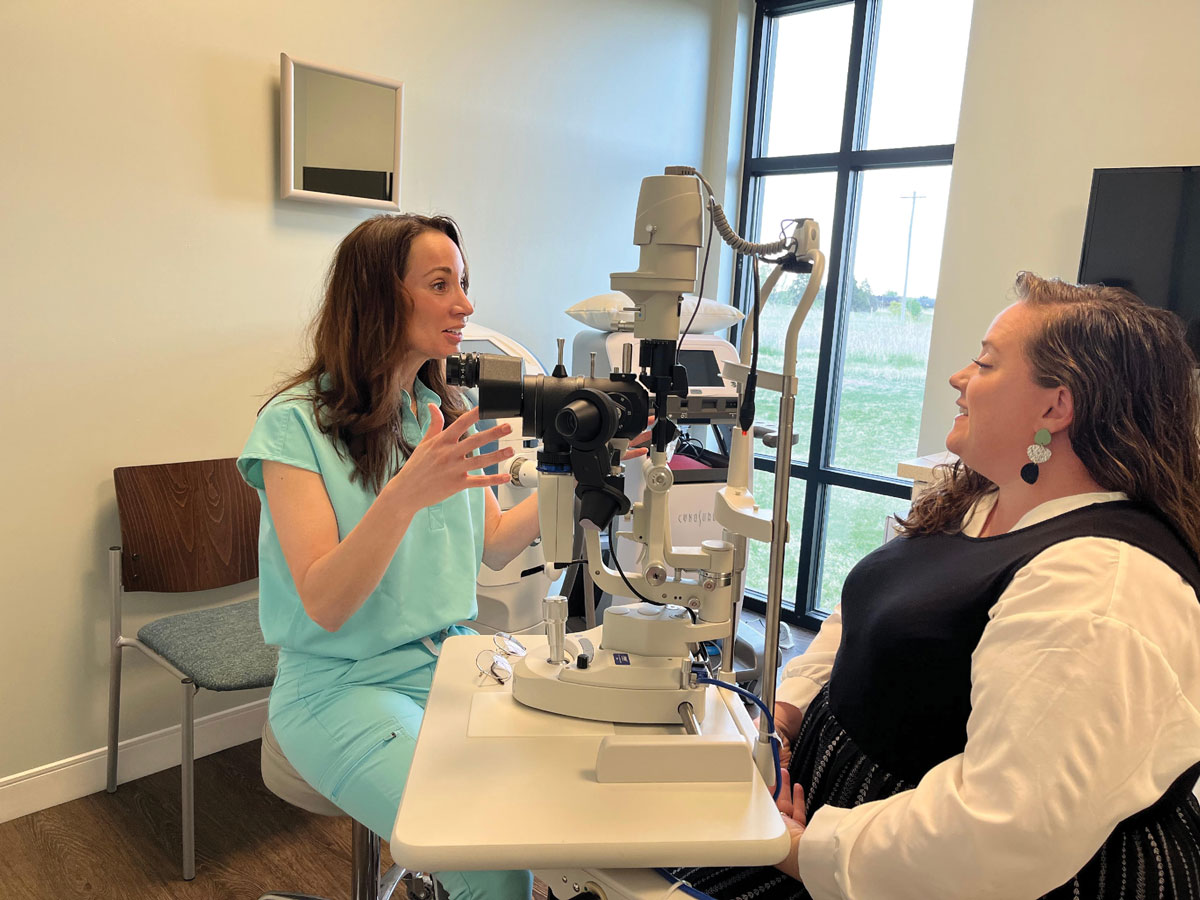 Dr. McGee carefully communicates with her patient as they create a plan and discuss the steps that have to be taken to combat dry eye.