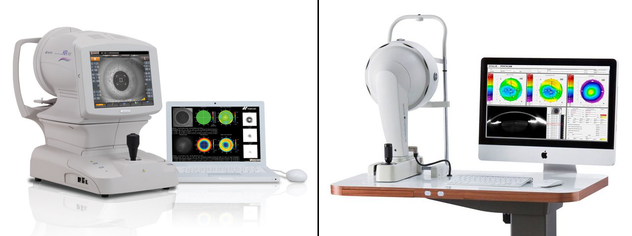 The KR-1W (left) and the Pentacam (right) each provide vital information about the cornea; however, researchers found no statistical agreement between the two devices’ measurement of anterior corneal aberrations.