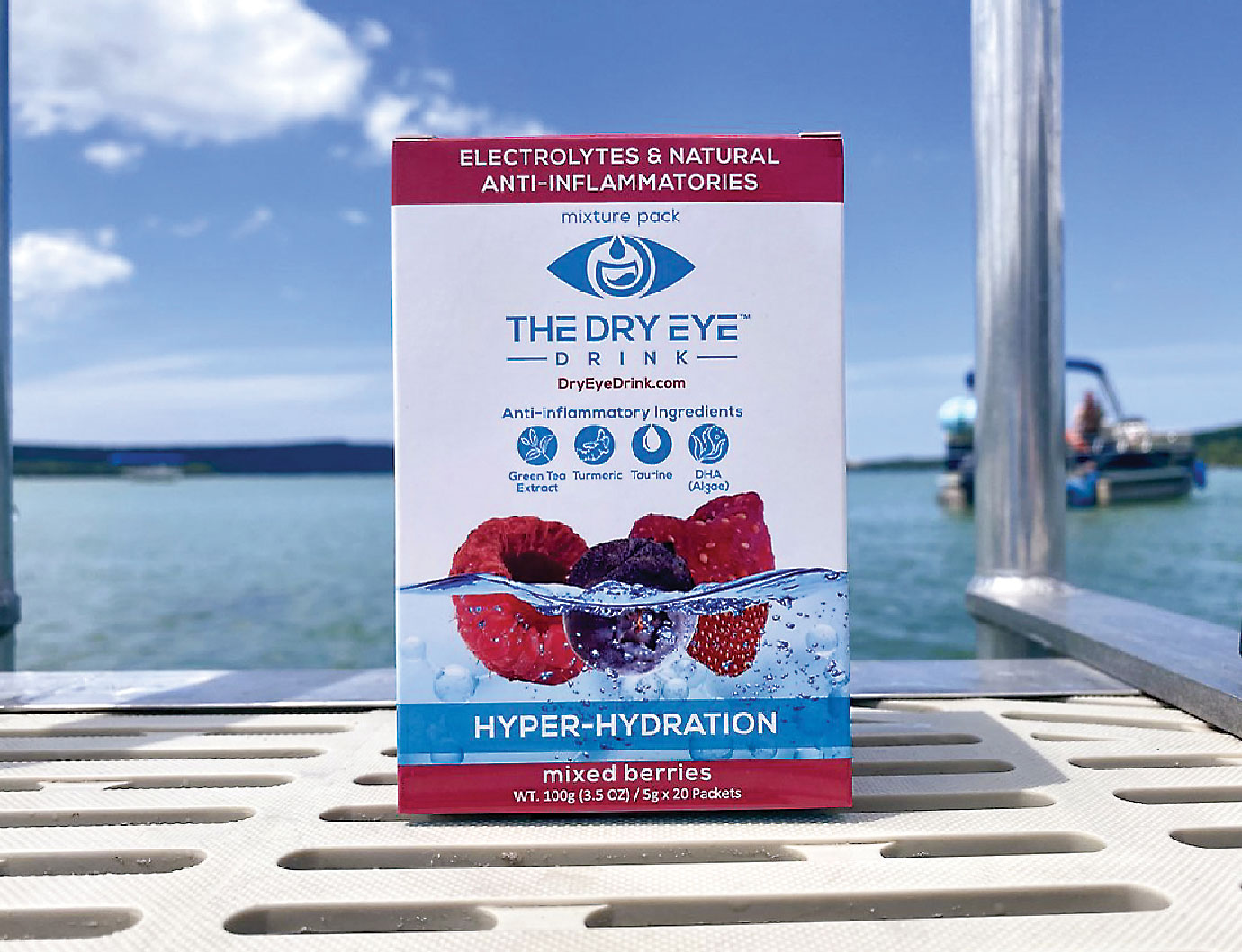 Dry Eye Drink is a combination of turmeric, DHA, taurine, green tea and natural electrolytes, which helps decrease inflammation.