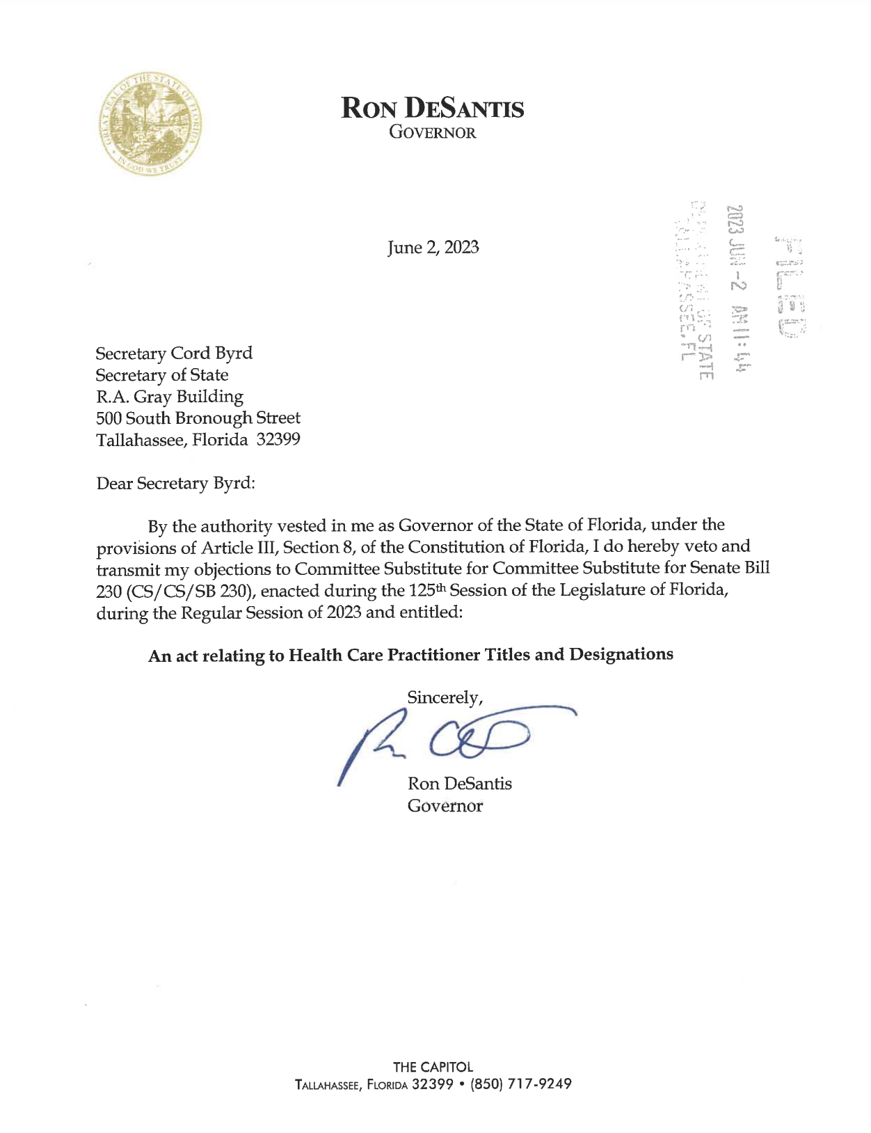 Earlier today, Governor Ron DeSantis vetoed Florida's anti-optometry bill SB-230. 