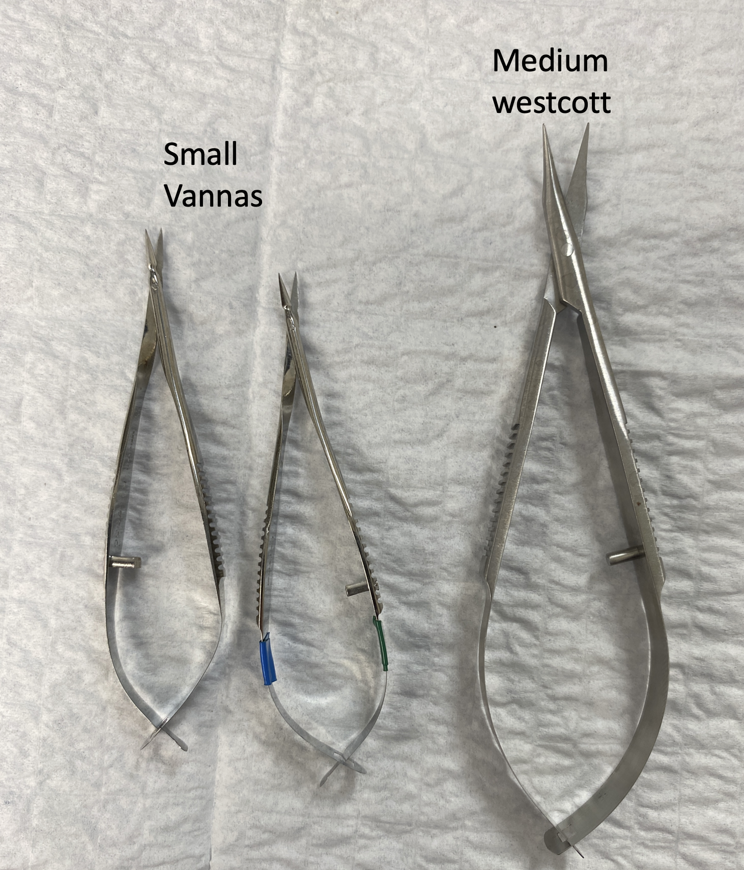 Fig. 2. Different varieties and sizes of surgical scissors that can be used to perform in-office eyelid procedures. 