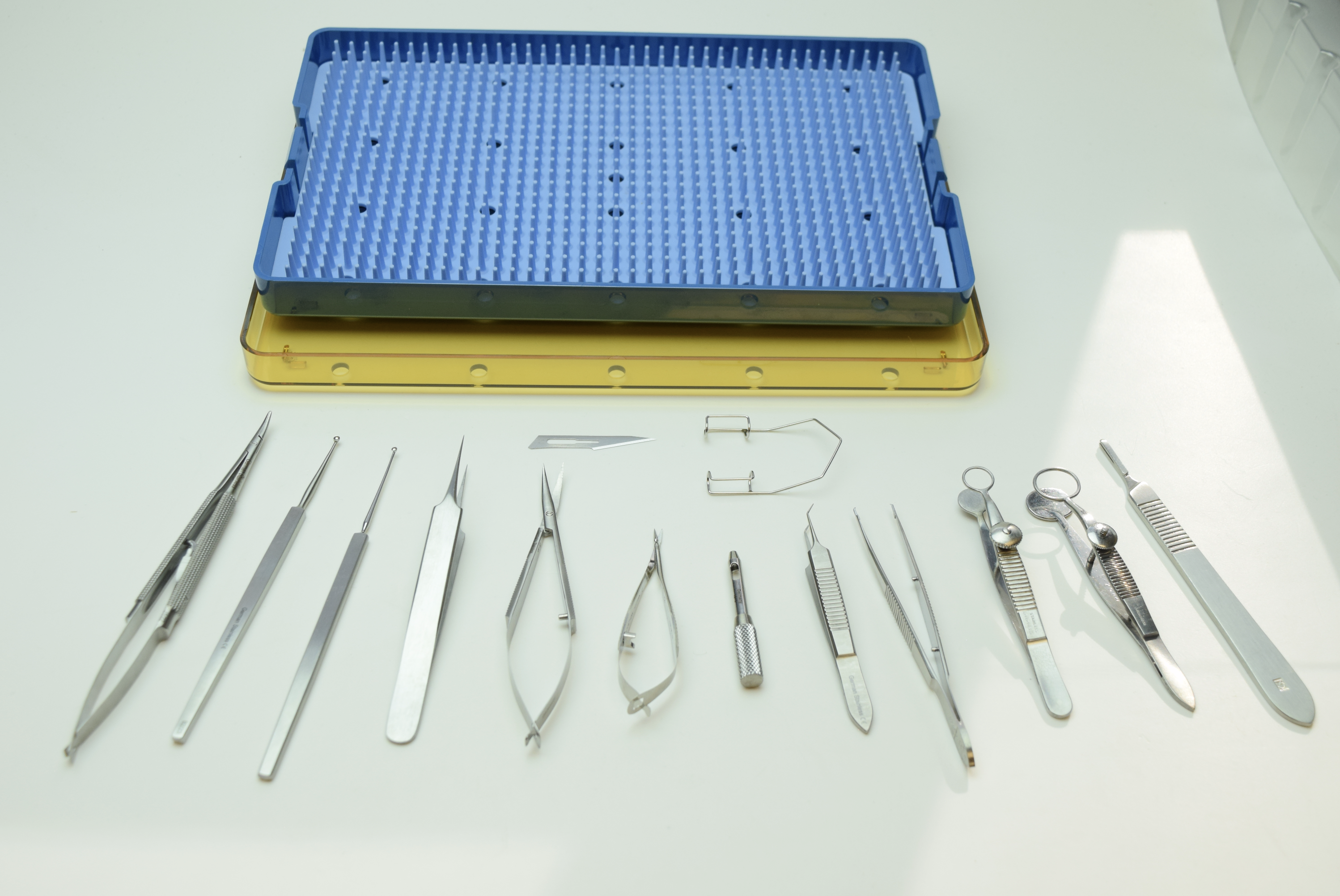 Fig. 4. Example of an in-office surgical instrument set that has all the recommended tools needed to successfully perform simple procedures (scissors, scalpels, forceps). This may be a wise investment for ODs who are just beginning the process of equipping their practice for these services.